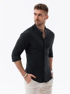 Koszule męskie - Bawełniana koszula męska SLIM FIT ze stójką w kolorowe paski czarna V4 OM-SHCS-0178 - Ombre Clothing - miniaturka - grafika 1