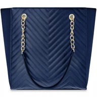 Torebki damskie - Torebka Damska Pikowana Duża A4 Frędzle Shopper Torba Z Łańcuchem Na Ramię - miniaturka - grafika 1