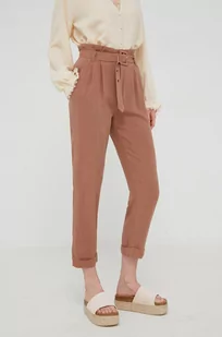 Answear Lab Lab spodnie z lnem damskie kolor brązowy proste high waist - Spodnie damskie - miniaturka - grafika 1