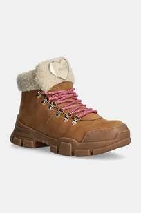 Love Moschino buty damskie kolor brązowy na płaskim obcasie lekko ocieplone JA15484G0LIPA20A - Botki damskie - miniaturka - grafika 1