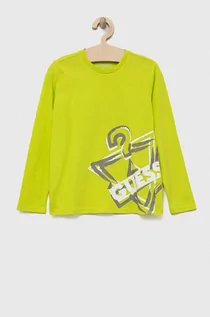 Bluzki dla chłopców - Guess longsleeve bawełniany dziecięcy kolor zielony z nadrukiem - grafika 1