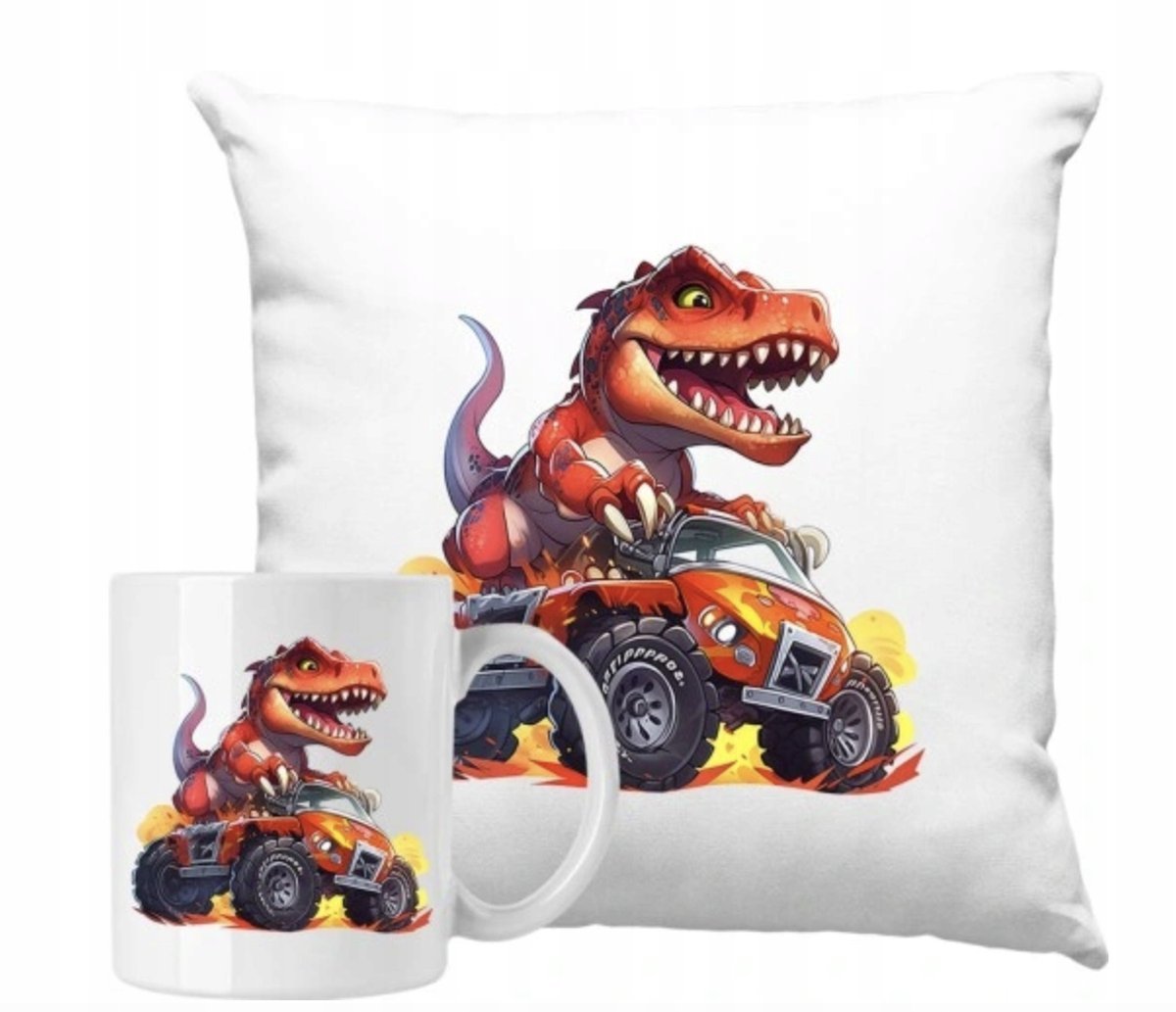 ZESTAW PODUSZKA + KUBEK Prezent DINOZAURY T-REX Z DINOZAURAMI + IMIĘ 37