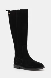 Tommy Hilfiger kozaki zamszowe FLAG SUEDE LONG BOOT ZIP damskie kolor czarny na płaskim obcasie FW0FW08178 - Kozaki damskie - miniaturka - grafika 1