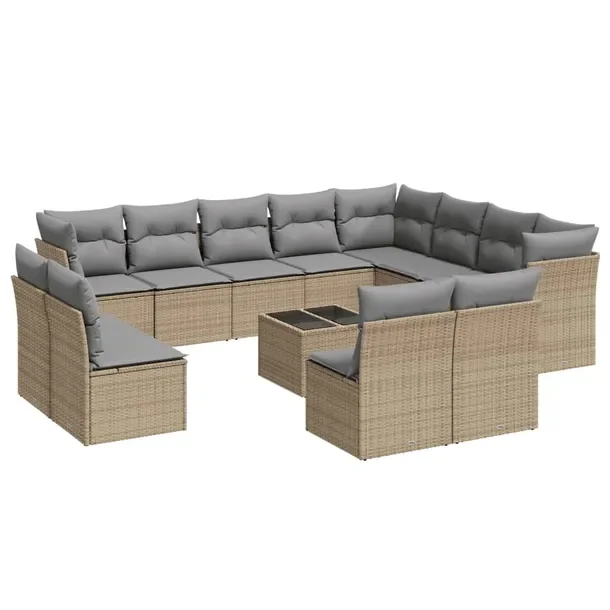 Zestaw mebli ogrodowych rattan PE 9+3+1 beżowy/jasnoszary