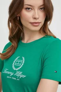 Koszulki sportowe damskie - Tommy Hilfiger t-shirt bawełniany damski kolor zielony - grafika 1