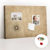 Tablice i flipcharty - Szkolna Tablica korkowa 60x40 cm, Kolorowe Pinezki, wzór Kompas płótno - miniaturka - grafika 1