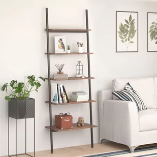 Regał Drabina Z 5 Półkami, Ciemnobrązowo-Czarny, 64X34X185,5 Cm - Regały - miniaturka - grafika 1