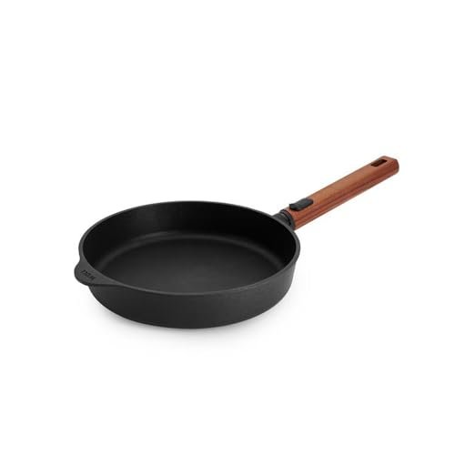 Woll Eco Logic QXR żeliwna patelnia – indukcyjna, Ø 24 cm, wysokość 5 cm, ze zdejmowanym, trwałym drewnianym trzonkiem – nadaje się do wszystkich rodzajów kuchenek, nie zawiera PFAS, powłoka