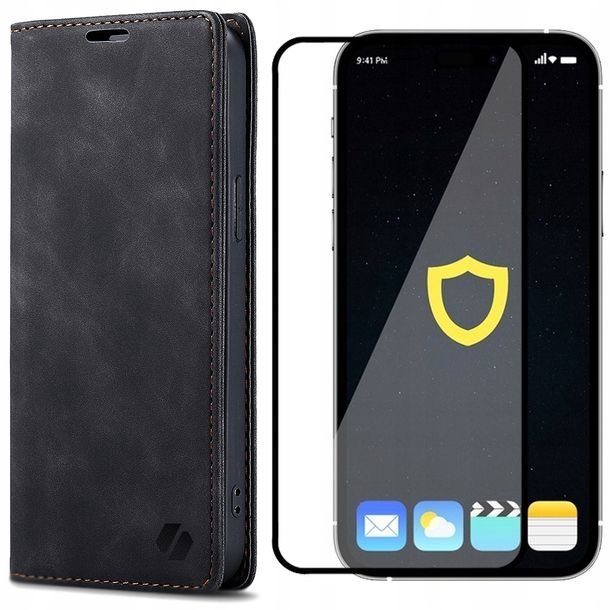 Eleganckie etui z klapką portfel kieszonka do iPhone 14 Pro + Szkło