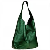 Plecaki worki - Torebka worek skórzana shopper zielona metalik - miniaturka - grafika 1