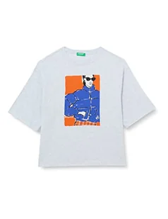 United Colors of Benetton Koszulka damska, szary melanż z nadrukiem 913, L - Koszulki i topy damskie - miniaturka - grafika 1
