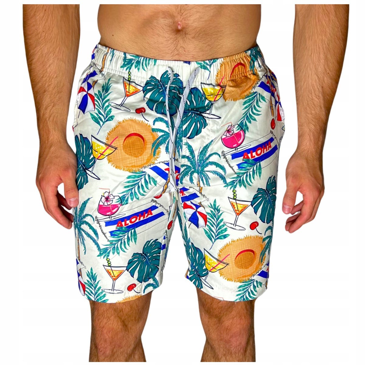 Spodenki Plażowe Szorty Młodzieżowe Hawajskie Kąpielówki Siatka SLIM XL