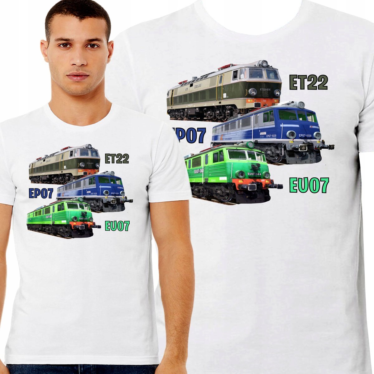 KOSZULKA Z NADRUKIEM POCIĄG PAROWÓZ LOKOMOTYWA PKP ET22 EP07 EU07 L 3431