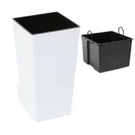 Donice - Doniczka Biały połysk wysoka donica z wkładem 19x36 cm na taras balkon - miniaturka - grafika 1