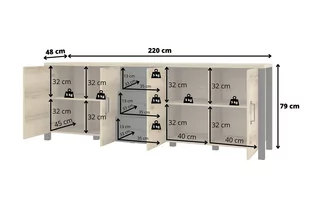 Komoda czterodrzwiowa z szufladami Olin 25 - dąb grand naturalny / czarny - Komody - miniaturka - grafika 4