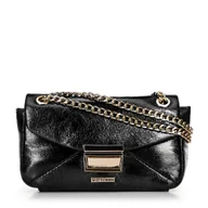 Torebki damskie - Minitorebka crossbody z połyskującej ekoskóry czarna - miniaturka - grafika 1
