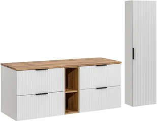 Zestaw meblowy 140cm z blatem i szafką wysoką - Meble łazienkowe - miniaturka - grafika 1