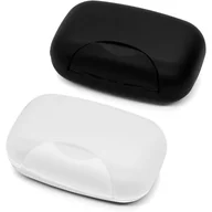 Mydelniczki i dozowniki mydła - Mydelniczka podróżna, wodoodporny plastikowy uchwyt na mydło, solidna mydelniczka do łazienki (czarno-biała, 2 szt.) - miniaturka - grafika 1