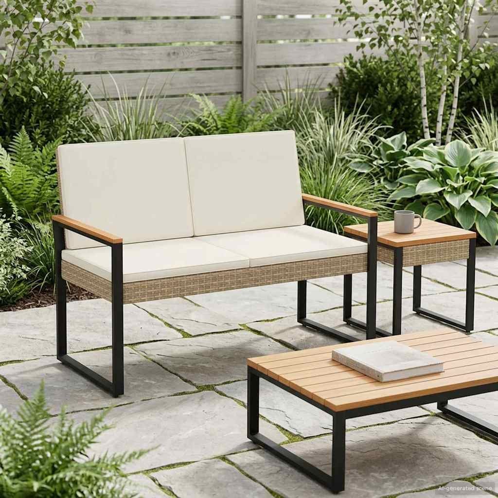 vidaXL Ławka ogrodowa Beżowy i kremowy 107 x 61 x 80 cm polirattan