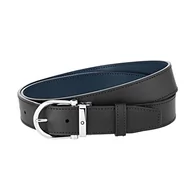 Paski - Montblanc Męski pasek dwustronny ze sprzączką w kształcie podkowy ze skóry w kolorze czarno-niebieskim, wymiary: 120 cm x 3,5 cm x 0,5 cm, 128784, czarny i niebieski #, M, klasyczny - miniaturka - grafika 1