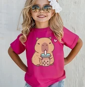 Koszulki dla dziewczynek - Różowa koszulka dla dziewczynki z kapibarą - miniaturka - grafika 1