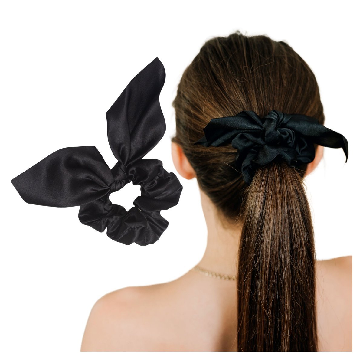 Gumka do Włosów Czarna z Ozdobną Kokardą Satynowa Długa Lekka i Wygodna