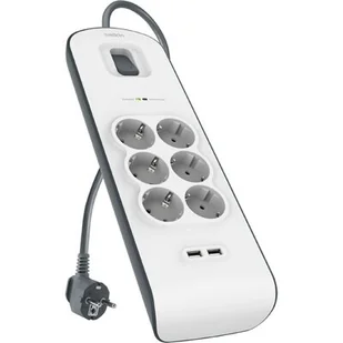 Belkin Listwa zasilająca Surge Plus 6-fold incl. 2 x USB 2,4A - BSV604VF2 (BSV604VF2M) - Listwy zasilające - miniaturka - grafika 1