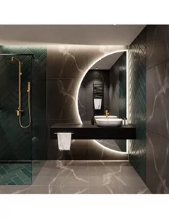 Lustro łazienkowe półokrągłe w dwóch częściach z podświetleniem - DOPPIO LED II, Lustro: 140x70 - Lustra - miniaturka - grafika 1