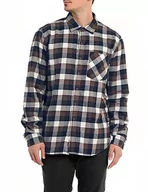 Koszule męskie - Replay Koszula męska regular fit, 020 Dk Brown/Blue/Natural White, XXL - miniaturka - grafika 1