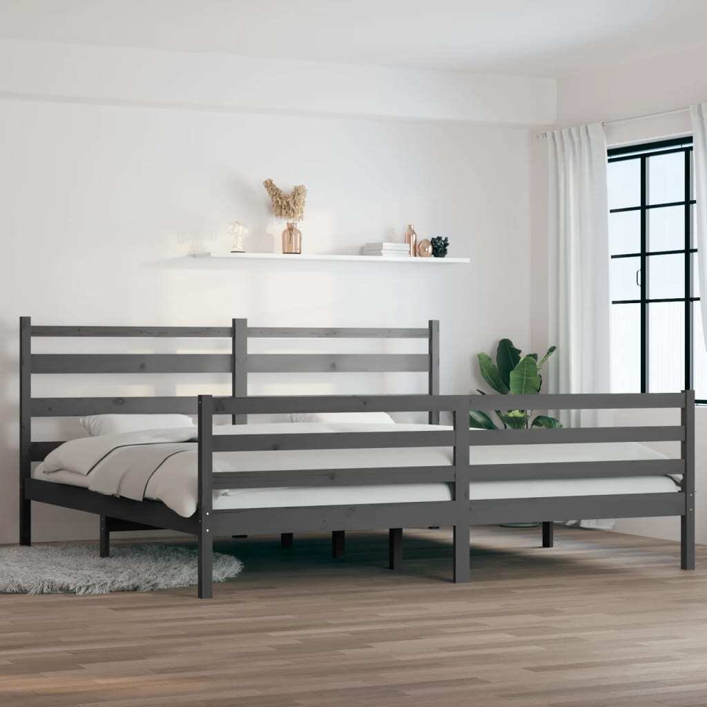 Łóżko z litego drewna sosnowego 200x200 cm szare