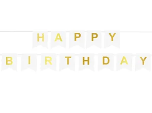 Baner flagi biały z napisem Happy Birthday - 190 cm - 1 szt. - Dekoracje sali - miniaturka - grafika 1