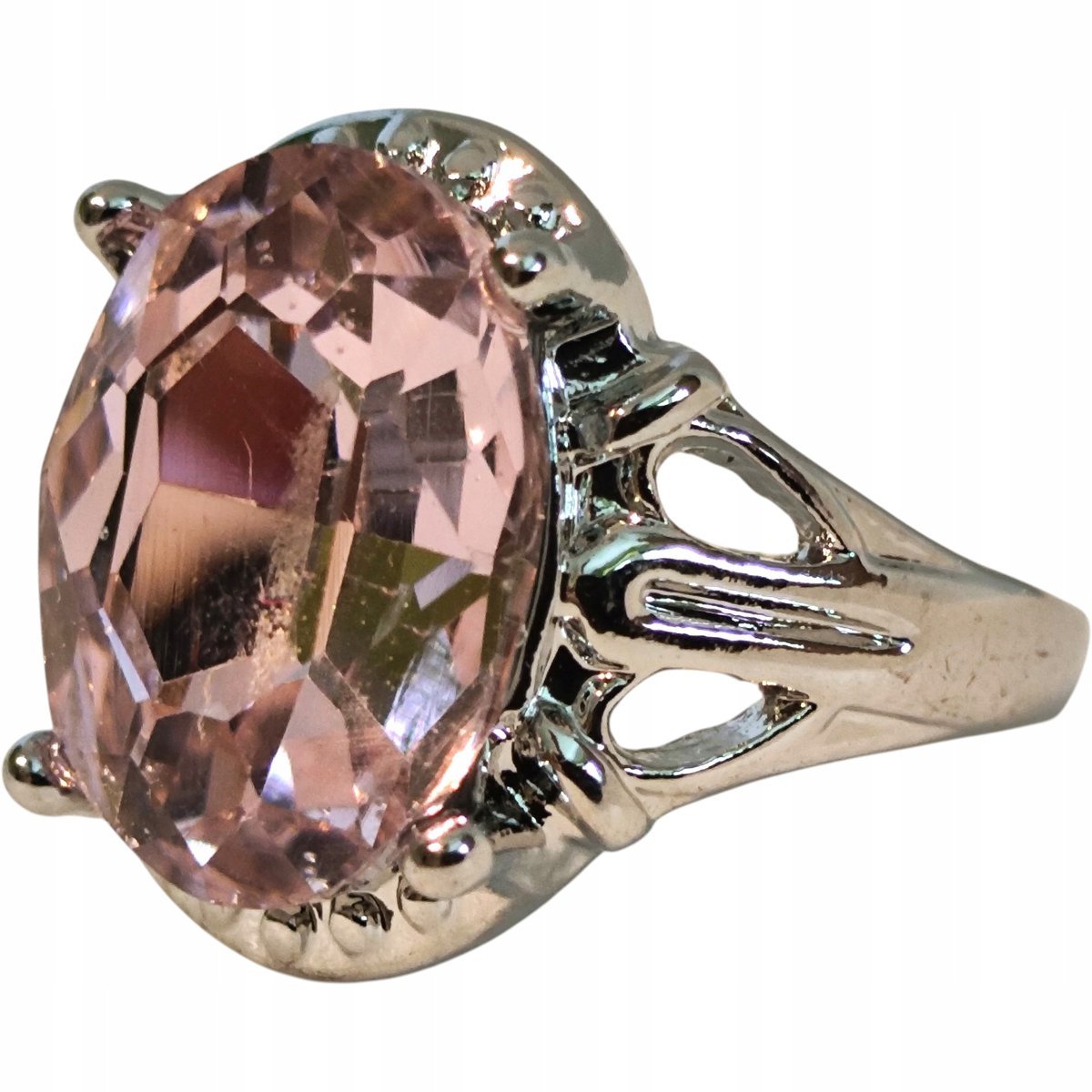 Srebrny Pierścionek Duża Cyrkonia Kamień ze Stali Chirurgicznej Vintage