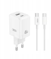 Ładowarki do telefonów - XO ładowarka sieciowa CE36 PD 45W 1x USB-C 1x USB biała + kabel USB-C - USB-C - miniaturka - grafika 1