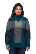 Swetry damskie - Ulla Popken Damski sweter w kratkę, stójka, długi rękaw, Niebieski ocean, 58-60 duże rozmiary - miniaturka - grafika 1
