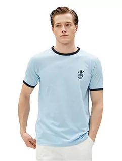 Koszulki męskie - Koton Lizzard Embroidered Crew Neck Short Sleeve Slim Fit T-Shirt męski, Niebieski (624), XL - grafika 1