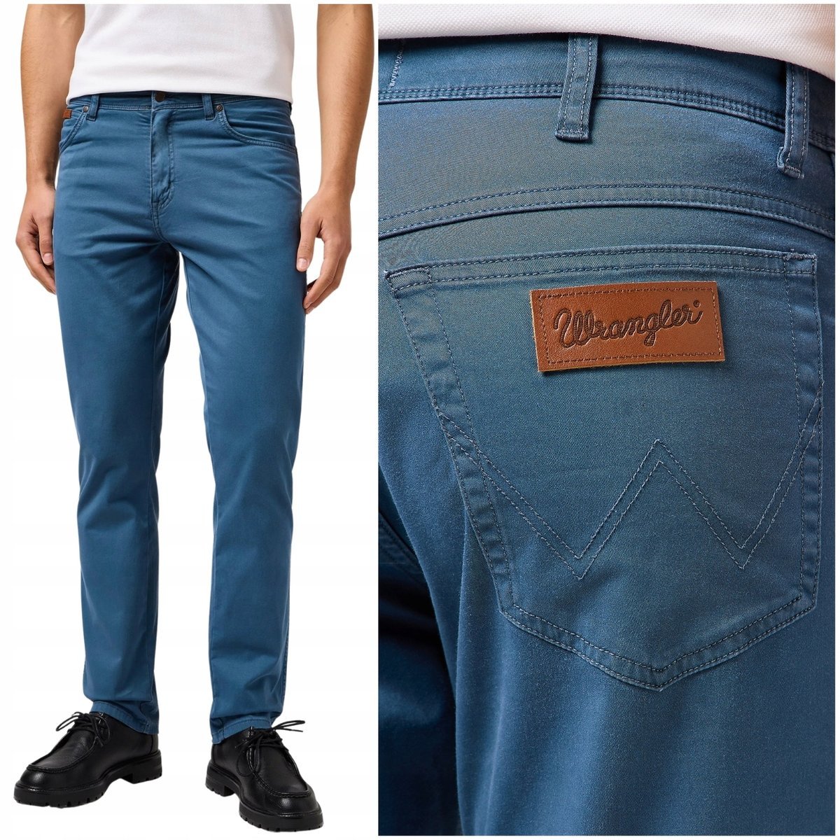 Wrangler TEXAS SLIM Dusty Blue lekko dopasowane spodnie materiałowe W34 L34