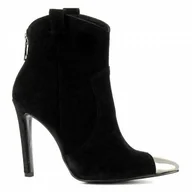 Botki damskie - Czarne zamszowe botki na szpilce CARINII - Carinii - miniaturka - grafika 1