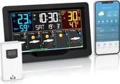 Stacje pogodowe - Stacja pogodowa Brandson z czujnikiem zewnętrznym, bezprzewodowa stacja pogodowa z kolorowym wyświetlaczem, Wlan/WIFI, prognoza pogody w aplikacji, indeks UV, barometr, wilgotność, budzik - miniaturka - grafika 1