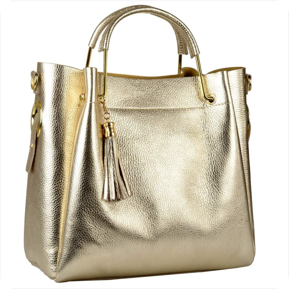 VEZZE torebka shopper kuferek skóra naturalna złota metaliczna
