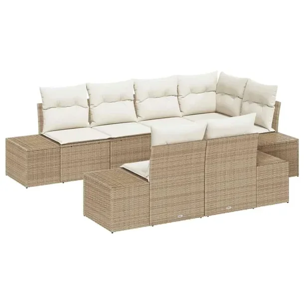 Narożny Zestaw Sofa Ogrodowa z Rattanu, Beżowy, Modułowy, 5 Osób