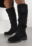 Kozaki damskie - Czarne Marszczone Kozaki Typu Muszkieterki Clafira - miniaturka - grafika 1