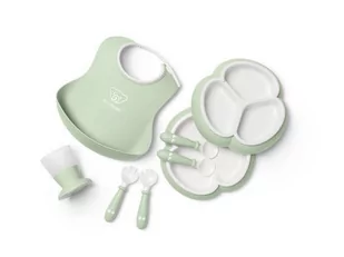 BABYBJORN - Zestaw obiadowy Dinnerware, 8 szt. - Powder Green one size - Zestawy naczyń dla dzieci - miniaturka - grafika 1