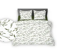 Pościel - Pościel z kory 220x200 biała zielona herbaciane listki - miniaturka - grafika 1