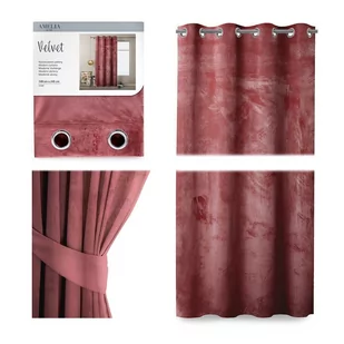 Czerwona zasłona z aksamitną powierzchnią AmeliaHome Velvet, 140x245 cm - Zasłony - miniaturka - grafika 1