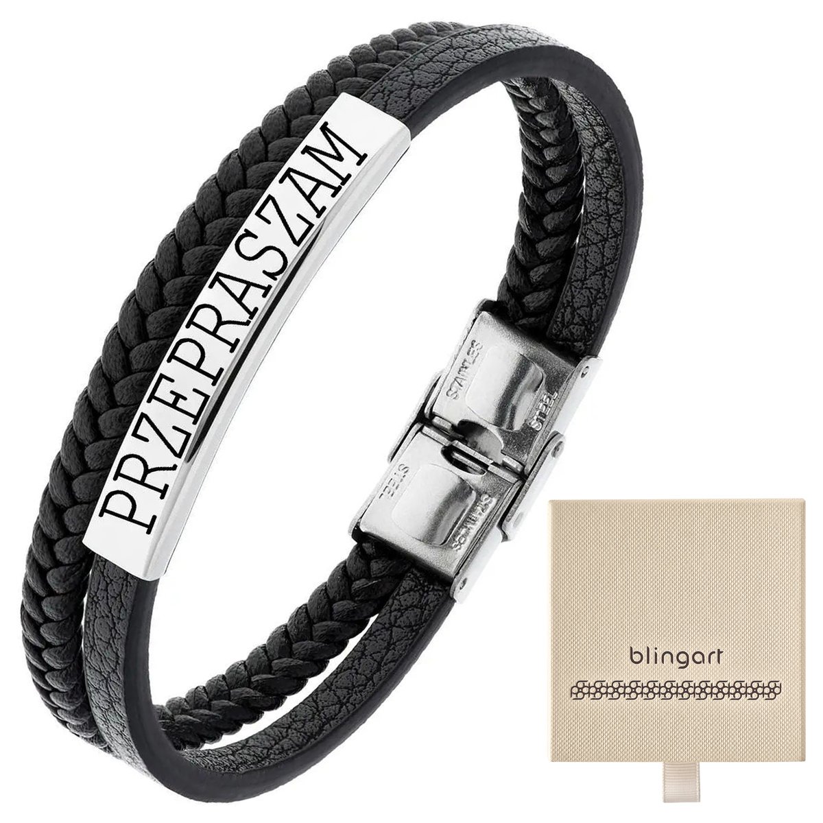 Bransoletka z GRAWEREM skórzana męska / damska ple