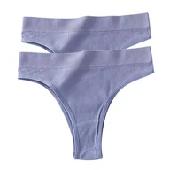 Majtki damskie - Stringi z wysokim stanem 2 szt. - Niebieski + niebieski L/XL - miniaturka - grafika 1