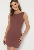 Sukienki - Brązowa Taliowana Sukienka z Bawełną Talaza - miniaturka - grafika 1