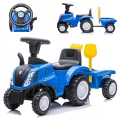Chodziki - TRAKTOREK JEŹDZIK NEW HOLLAND Z ODPINANĄ PRZYCZEPKĄ KLAKSON MELODIE PREZENT - miniaturka - grafika 1