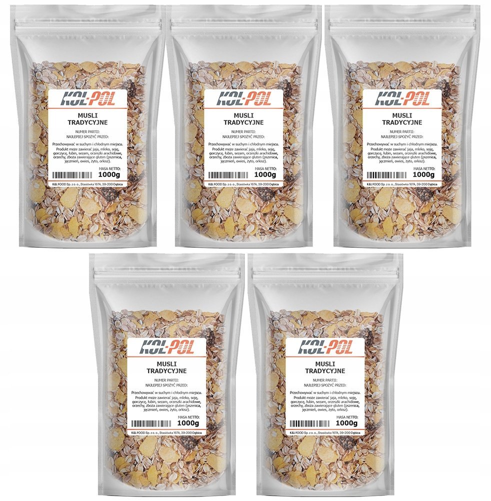 MUSLI TRADYCYJNE 5kg Naturalne śniadanie zdrowe płatki owoce dieta Kol-Pol