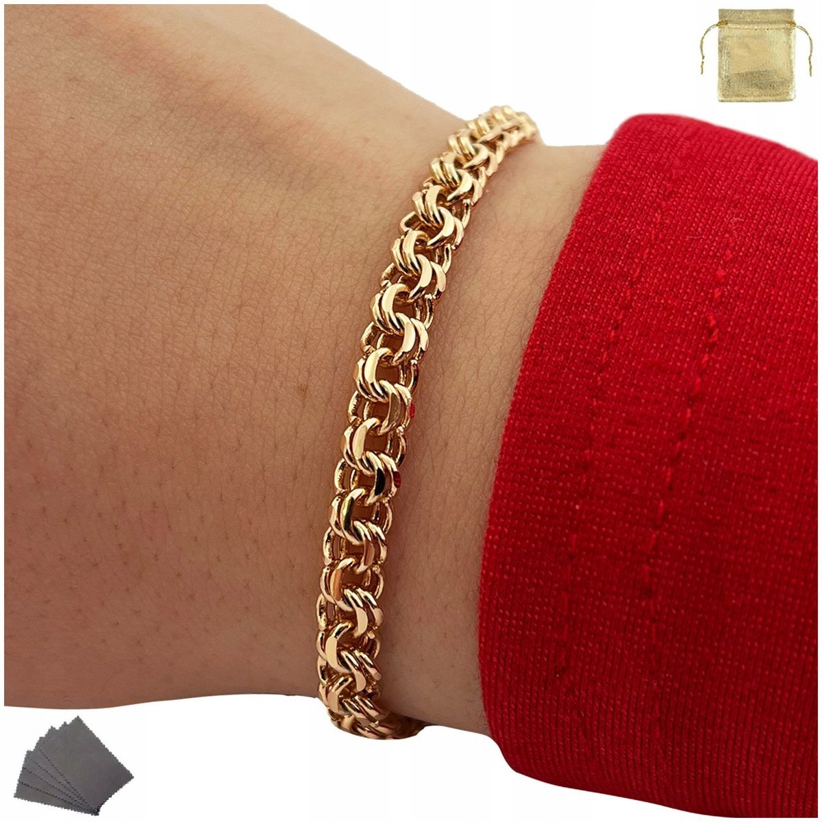 PIĘKNA DAMSKA BRANSOLETKA ZE STALI CHIRURGICZNEJ GARIBALDI 19,5 cm 5 mm 18K